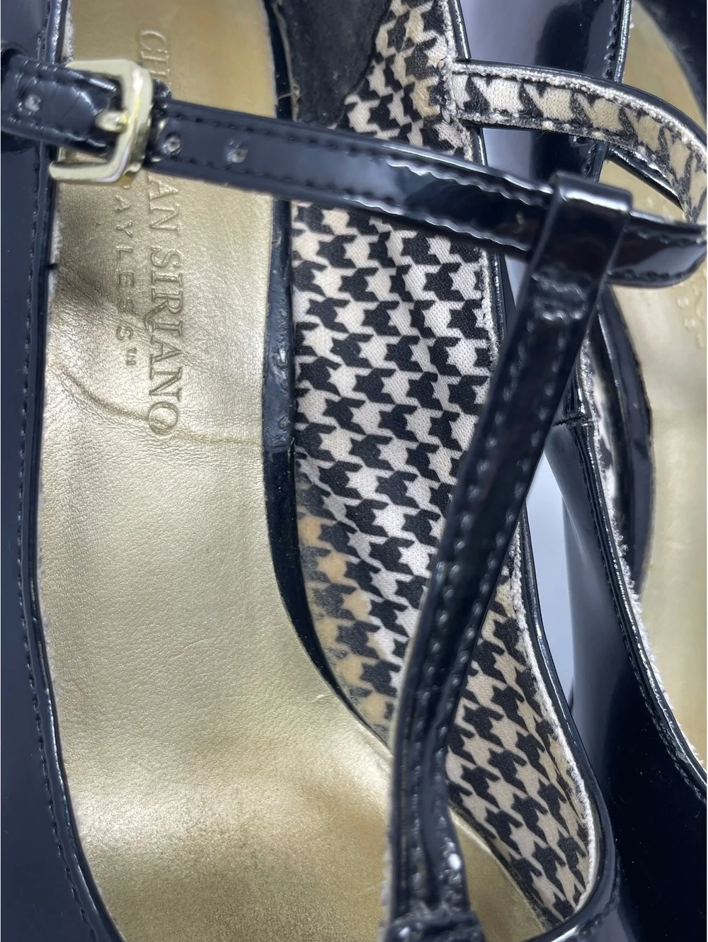 Christian Siriano Black Patent T-Strap Peep Toe Platform High Heels Pumps 6.5